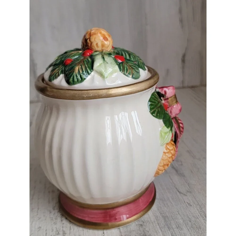 Bow pinecone mini‎ cookie vase jar vintage home decor mistletoe xmas